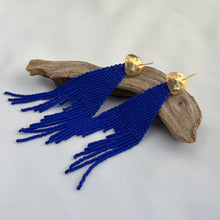 Load image into Gallery viewer, Cobalt Blue Fish Beaded Earrings
