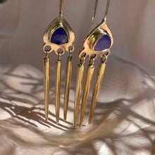 Load image into Gallery viewer, Brass earrings with Lapis Lazuli

