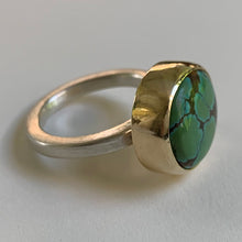 Load image into Gallery viewer, Hubei Turquoise brass and silver ring

