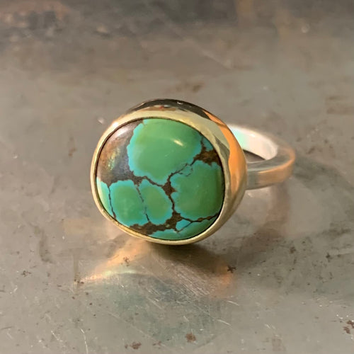 Hubei Turquoise brass and silver ring