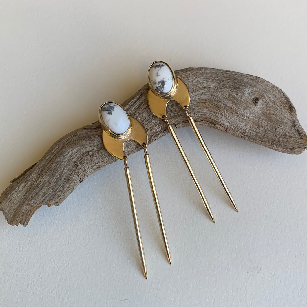 Howlite and Brass Dangle Earrings