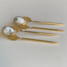 Load image into Gallery viewer, Howlite and Brass Dangle Earrings
